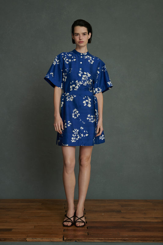 Robe Wanda - Bleu/Écru - Soie - Femme