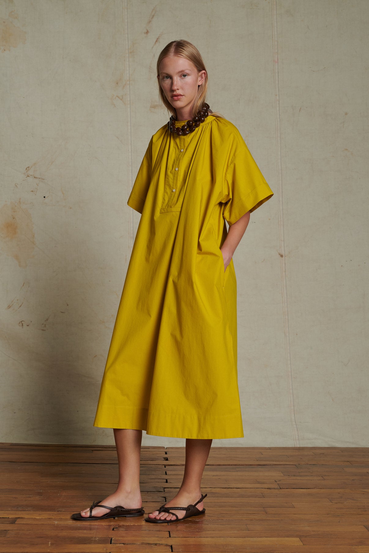 Robe Athena - Jaune Doré - Coton - Femme vue 1
